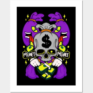 money bag skull Posters and Art